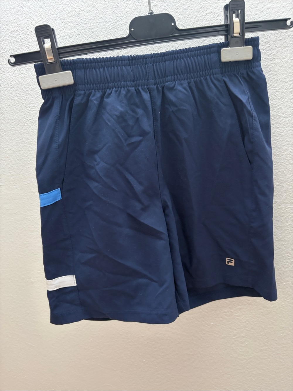 Fila Men's Navy Athletic Shorts with Blue and White Accents 5-6